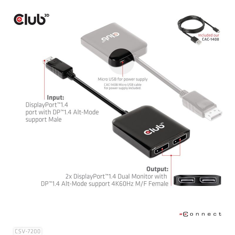 a€¢-Eingang--DisplayPort-Stecker-a€¢-Ausgang--2x-DisplayPort-Buchse-a€¢-UnterstA¼tzt-Dual-Display-3840x2160-60HZ-a€¢-Unt