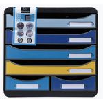 EXACOMPTA Cassettiera Big Box Maxi Bee Blue - 6 cassetti A4 - nero/multicolore - Exacompta