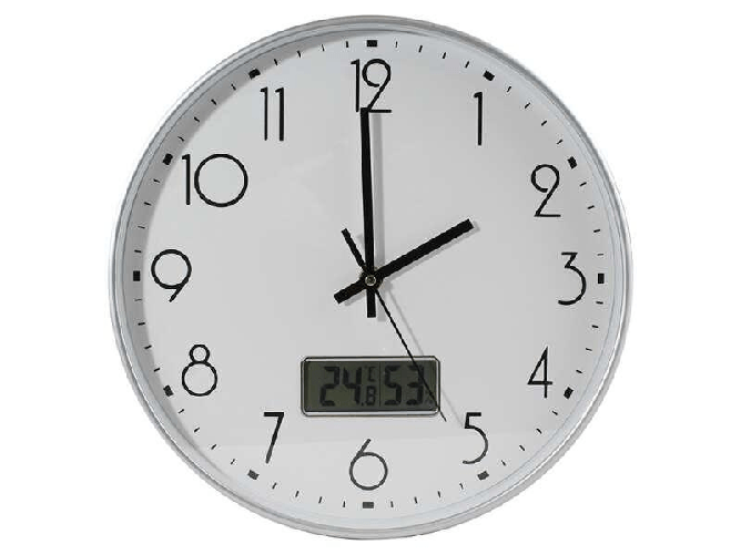 Orologio da ufficio bianco Bismark con digitale - Numeri neri - Vetro esterno - Lancette in alluminio - Indicatore digit