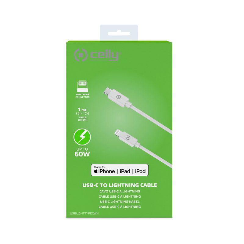 Celly-USBLIGHTTYPECWH-cavo-per-cellulare-Bianco-1-m-USB-C-Lightning