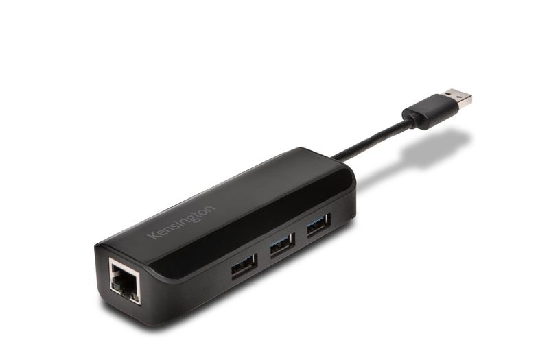 Kensington-UA3000E-Adattatore-Ethernet-e-hub-a-3-porte-USB-3.0---Nero