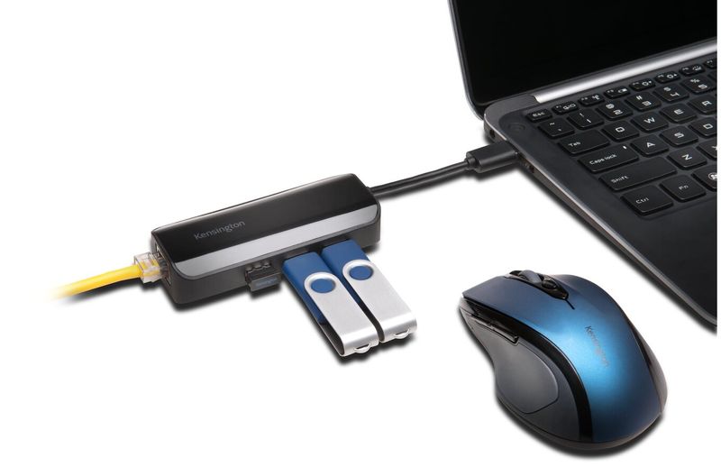 Kensington-UA3000E-Adattatore-Ethernet-e-hub-a-3-porte-USB-3.0---Nero