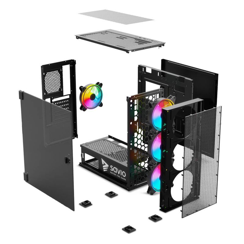 Custodia-computer-desktop-ATX-mATX-Savio-SAVGC-RAPTORX1-Nero-Multicolore
