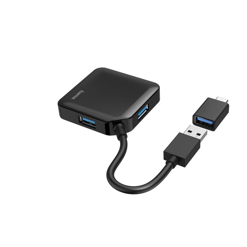 Hama-Hub-USB-3.0-da-tavolo-4-porte-cavo-integrato-con-adattatore-Type-Cnero