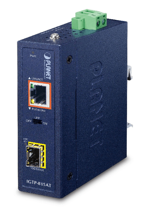 PLANET-IGTP-815AT-convertitore-multimediale-di-rete-1000-Mbit-s-Blu--IP30-Compact-size-Industrial---100-1000BASE-X-SFP-t