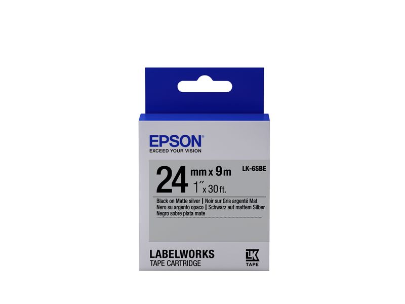 Epson-Nastro-fondo-Opaco-Argento-per-testo-Nero-24-09-LK-6SBE