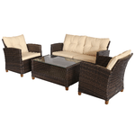 Outsunny Set Mobili da Giardino 4 Pezzi in Rattan PE e Tavolino, Divano e Poltrone Imbottiti Marrone e Beige 124x68x76cm