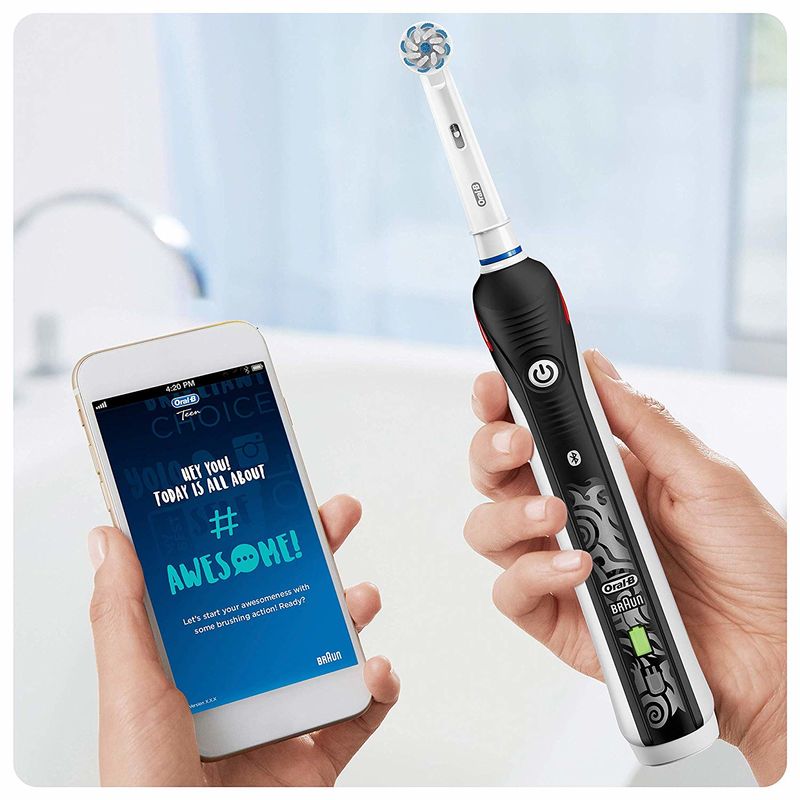 Oral-B-Teen-Adolescenti-Spazzolino-rotante-oscillante-Bianco-Nero