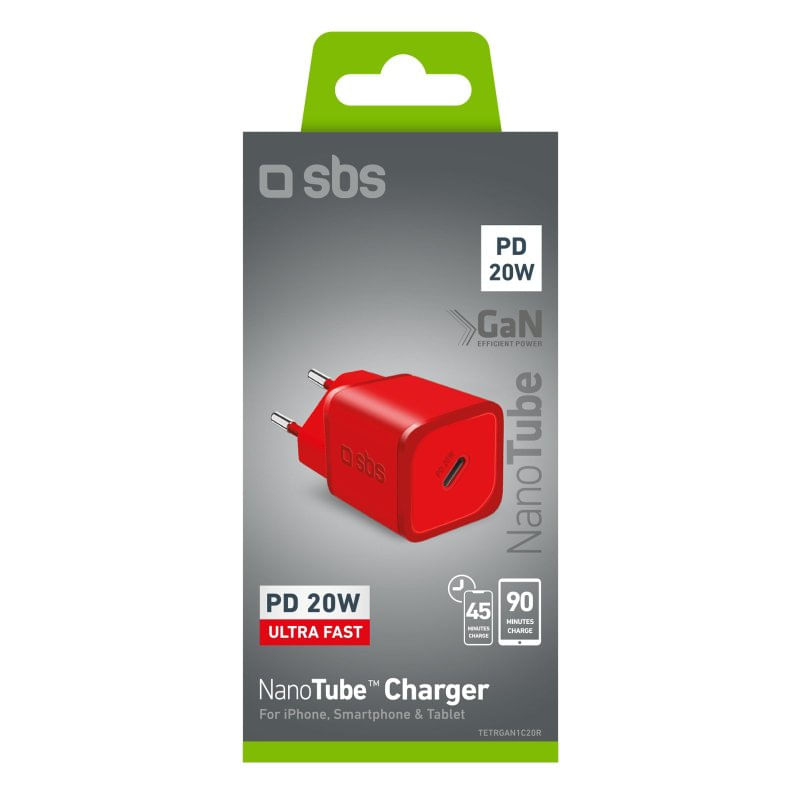 SBS-TETRGAN1C20R-Caricabatterie-per-dispositivi-mobili-Cuffie-Altoparlante-portatile-Smartphone-Orologio-intelligente-Tablet-Rosso-AC-Ricaric