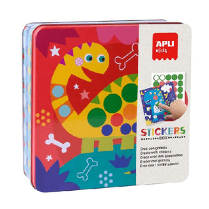 Apli Appli Kids Gomets Dino - Include 8 fogli illustrati - 8 fogli di gomets rimovibili - esclusiva scatola in metallo