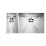 Lavello FILO QUADRA 3"  2 vasche DESTRE ACCIAIO INOX SOTTOTOP 79X45 PROF. 19