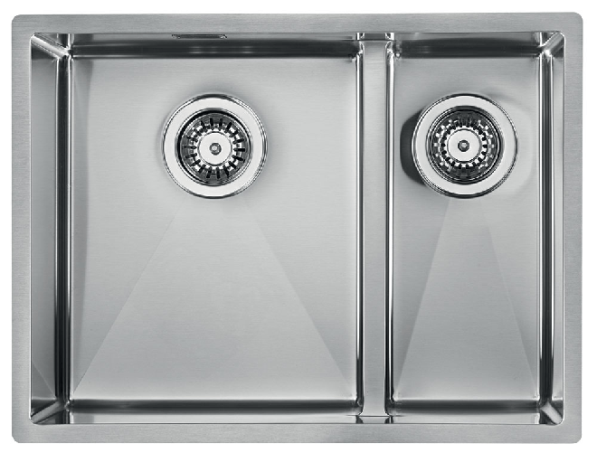 Lavello ZEFFIRO F3" 2 vasche sinistre ACCIAIO INOX, incasso SLIM - SOTTOTOP - FILOTOP 58,5X44  prof. 19