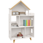 ZONEKIZ Libreria per Bambini 3-6 Anni a 3 Livelli per Libri e Giochi, in MDF e Legno di Pino, 65x25x108.5 cm, Bianco