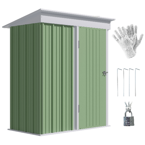 Outsunny-Casetta-da-Giardino-Porta-Attrezzi-in-Acciaio-con-Porta-Bloccabile-161x95x163-181cm-Verde