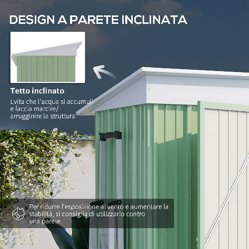 Outsunny-Casetta-da-Giardino-Porta-Attrezzi-in-Acciaio-con-Porta-Bloccabile-161x95x163-181cm-Verde