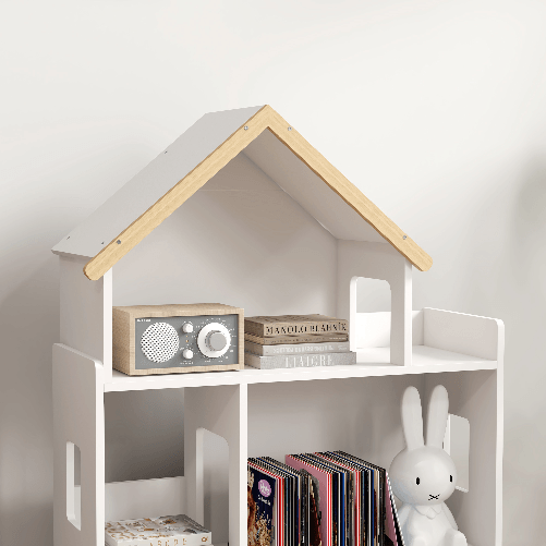 ZONEKIZ-Libreria-per-Bambini-3-6-Anni-a-3-Livelli-per-Libri-e-Giochi-in-MDF-e-Legno-di-Pino-65x25x108.5-cm-Bianco