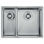 Lavello ZEFFIRO F3" 2 vasche destre ACCIAIO INOX, incasso SLIM - SOTTOTOP - FILOTOP 58,5X44  prof. 19