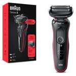 Braun Series 5 51-R1000s Rasoio Elettrico Uomo, EasyClean, Wet&Dry, Ricaricabile, Rasoio A Lamina Senza Fili, Rosso