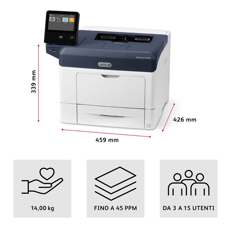 Xerox-VersaLink-B400-A4-45-ppm-Fronte-retro-venduto-PS3-PCL5e-6-2-vassoi-Totale-700-fogli