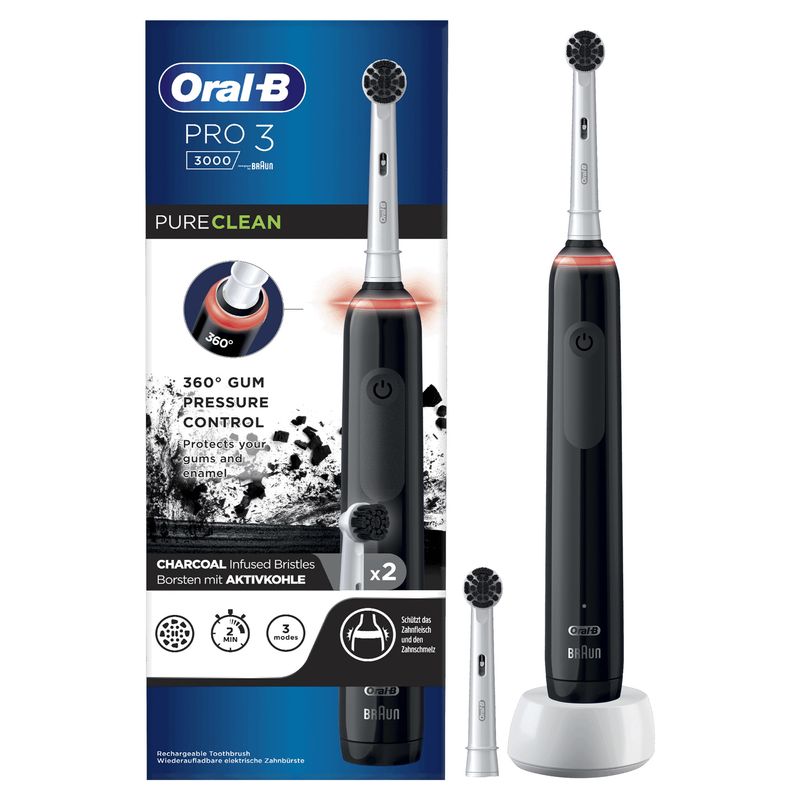 Oral-B-PRO-Spazzolino-Elettrico-Ricaricabile-3-3000-Nero-2-Testine-1-Spazzolino