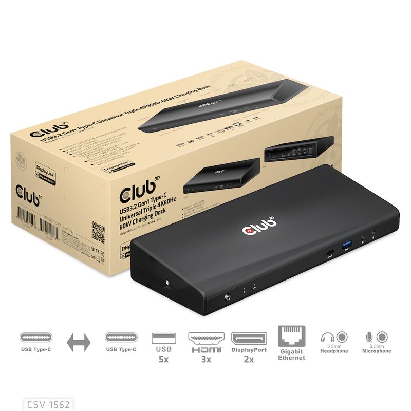 CLUB3D-CSV-1562-replicatore-di-porte-e-docking-station-per-laptop-USB-3.2-Gen-1--3.1-Gen-1--Type-C-Nero