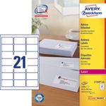 Avery L7160-100 etichetta autoadesiva Rettangolo con angoli arrotondati Permanente Bianco 2100 pz