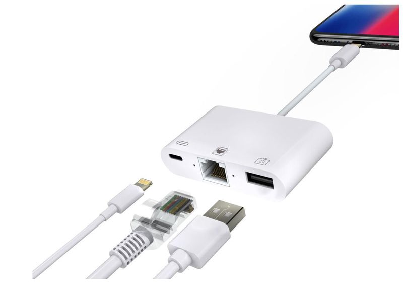 Microconnect-W125648613-Lightning-Bianco--LIGHTNING-HUB---iPhone---iPad---Lightning---RJ45---Power---Adapter-with-Lightn