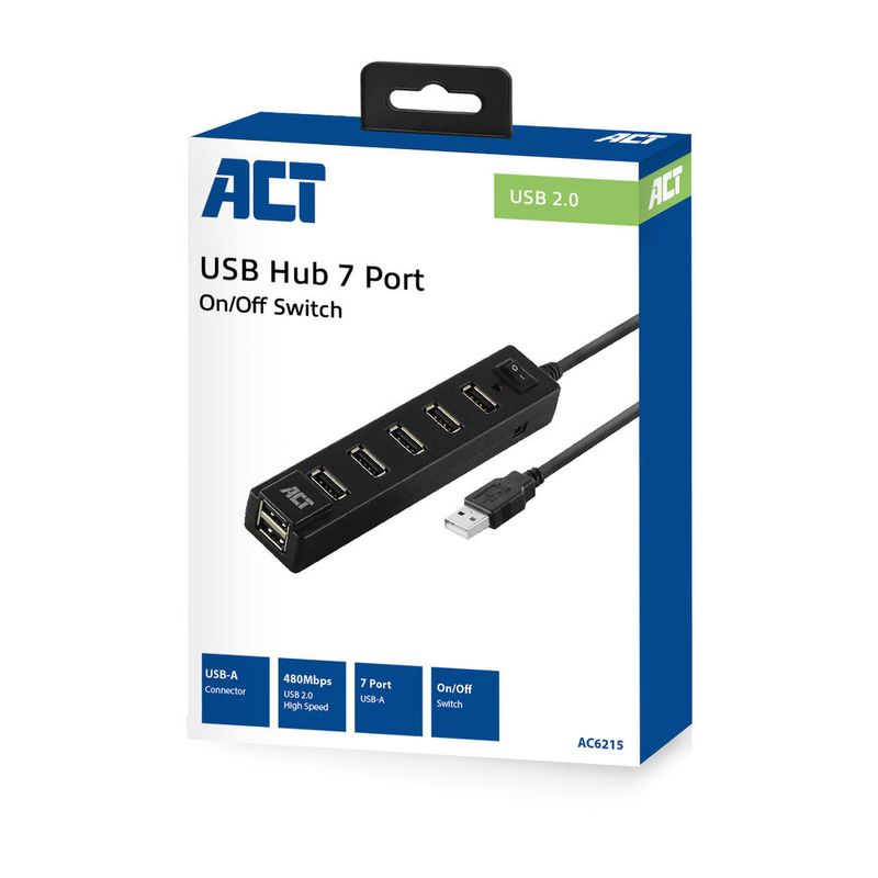 Hub-interfaccia-ACT-AC6215-USB-2.0-480-Mbit-s-Nero