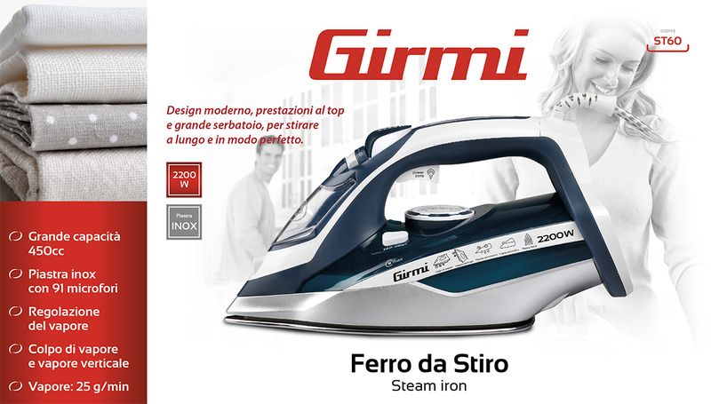 Girmi-ST60-Ferro-da-stiro-a-secco-e-a-vapore-Acciaio-inossidabile-220-W-Blu-Argento-Bianco