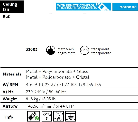 Faro-32003-Ventilatore-a-Soffitto-Senza-Luce-Motore-Dc-Diametro-128-Cm-Telecomando-Nero-Opaco