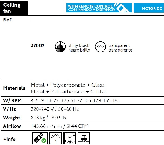 Faro-32002-Ventilatore-Da-Soffitto-Senza-Luce-Motore-Dc-Diametro-128-Cm-e-Telecomando-Nero