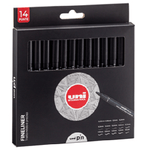 UNI MITSUBISHI Astuccio Pin fineliner - nero - 14 gradazioni - Uni Mitsubishi - conf. 14 pezzi