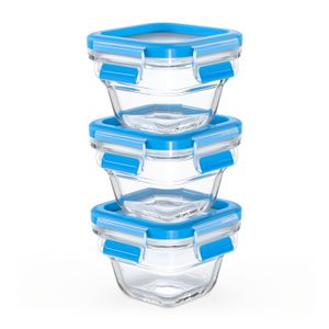 EMSA CLIP and CLOSE N1050700 recipiente per cibo Quadrato Set Blu, Trasparente 3 pz