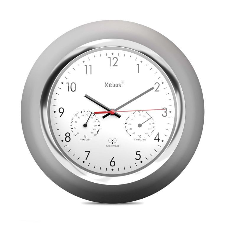 Mebus-19454-wall-table-clock-Parete-Digital-clock-Rotondo-Argento-Bianco