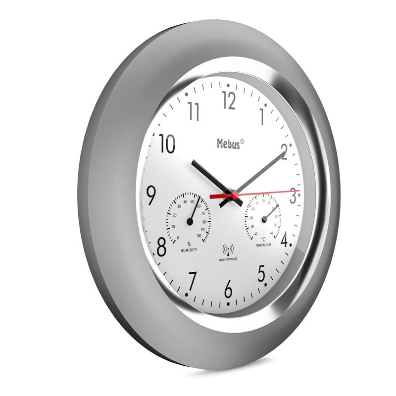 Mebus-19454-wall-table-clock-Parete-Digital-clock-Rotondo-Argento-Bianco