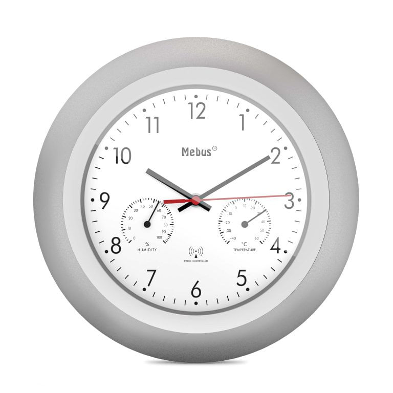 Mebus-19450-wall-table-clock-Parete-Digital-clock-Rotondo-Argento-Bianco