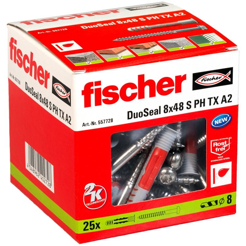 Fischer-DuoSeal-8-x-48-S-PH-TX-A2-25-pz-Tassello-di-espansione-48-mm