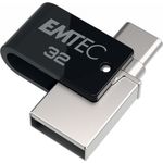 Emtec T260C unità flash USB 32 GB USB Type-A / USB Type-C 3.2 Gen 1 (3.1 Gen 1) Nero, Acciaio inossidabile