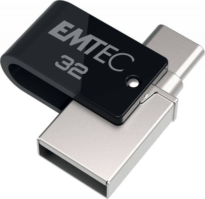 Emtec-T260C-unita-flash-USB-32-GB-USB-Type-A---USB-Type-C-3.2-Gen-1--3.1-Gen-1--Nero-Stainless-steel