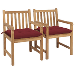 vidaXL Sedie da Giardino 2 pz con Cuscini Rosso Vino in Massello Teak