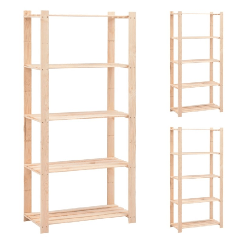 vidaXL Scaffali a 5 Livelli 3 pz 80x38x170 cm Massello Pino 250 kg