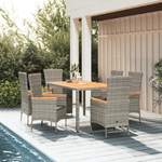 Set da Pranzo da Giardino 7 pz con Cuscini in Polyrattan Grigio