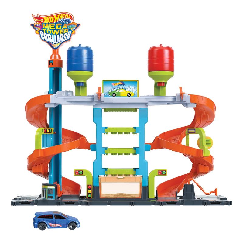 Hot-Wheels-City-Mega-Torre-Autolavaggio-include-1-macchinina-Color-Shifters-e-pratici-serbatoi-per-acqua-si-collega-ad-altri-set-giocattolo-pe