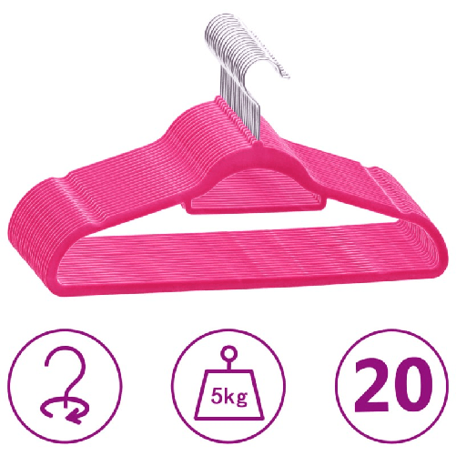 vidaXL Set Appendiabiti 20 pz Antiscivolo Rosa in Velluto