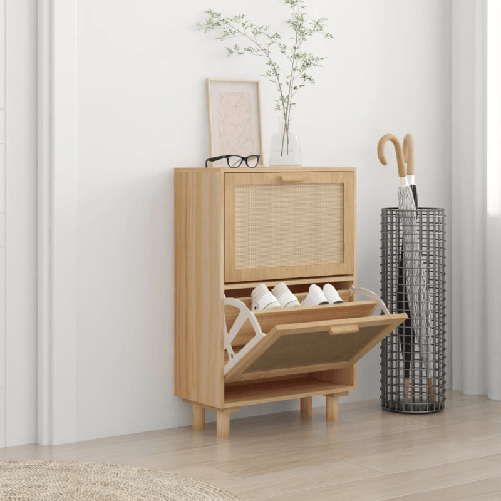 Scarpiera Marrone52x25x80cm Legno Multistrato e Rattan Naturale