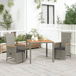 Set da Pranzo da Giardino 3 pz con Cuscini in Polyrattan Grigio