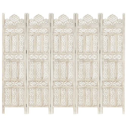 Divisorio 5 Pannelli Intagliato Bianco 200x165cm Mango Massello