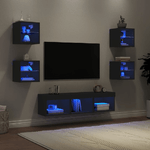 Mobili TV a Muro con LED 7pz Neri in Legno ingegnerizzato