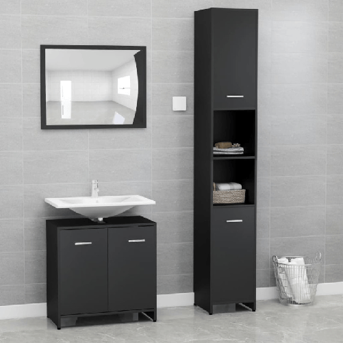 Set Mobili da Bagno 3 pz Nero in Truciolato