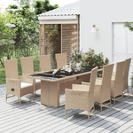 Set da Pranzo da Giardino 9 pz con Cuscini Beige in Polyrattan